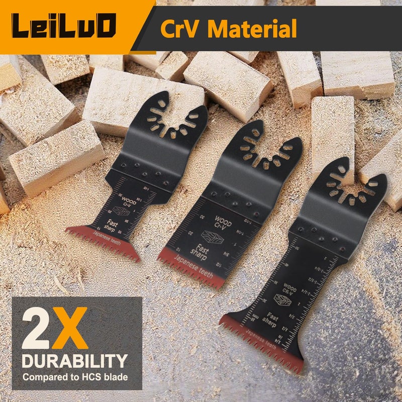 LEILUO Japanese Teeth Oscillating Tool Blades 15Pcs CRV Multitool Blades Set Wood Cutting Extra-Long Oscillating Saw Blade Compatible with DeWalt Makita and More - Image 5